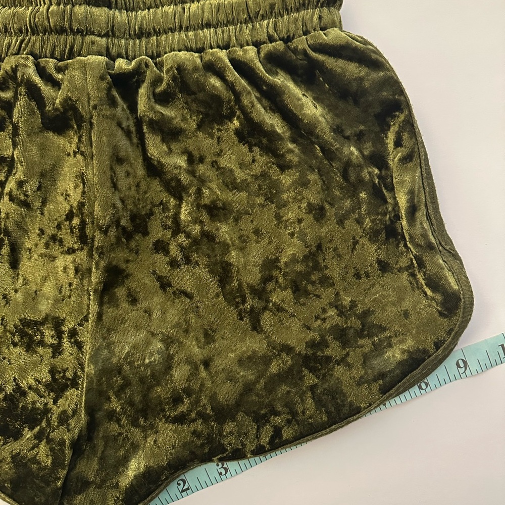 Olive Green Velvet Women's Disco Shorts - Picture 4 of 5